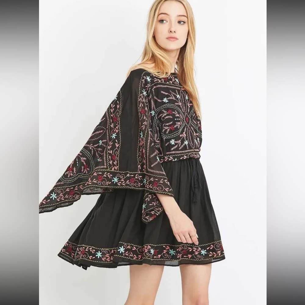 Free People Frida Embroidered Black Mini Dress Size Small